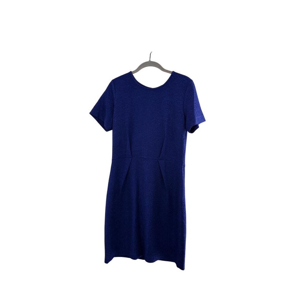 Collective Concepts Blue Textured Short Sleeve Dress Back Zipper Size M Crepe a‎